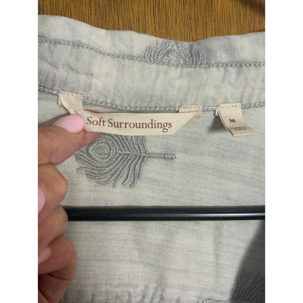Soft Surroundings Embroidered Feather Tunic Dress Gray Tunic Dress Size M Boho - Picture 5 of 8